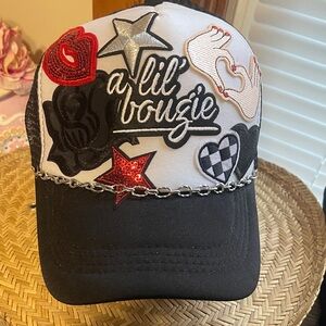 Black and White Embroidered trucker Cap with Chain Detail